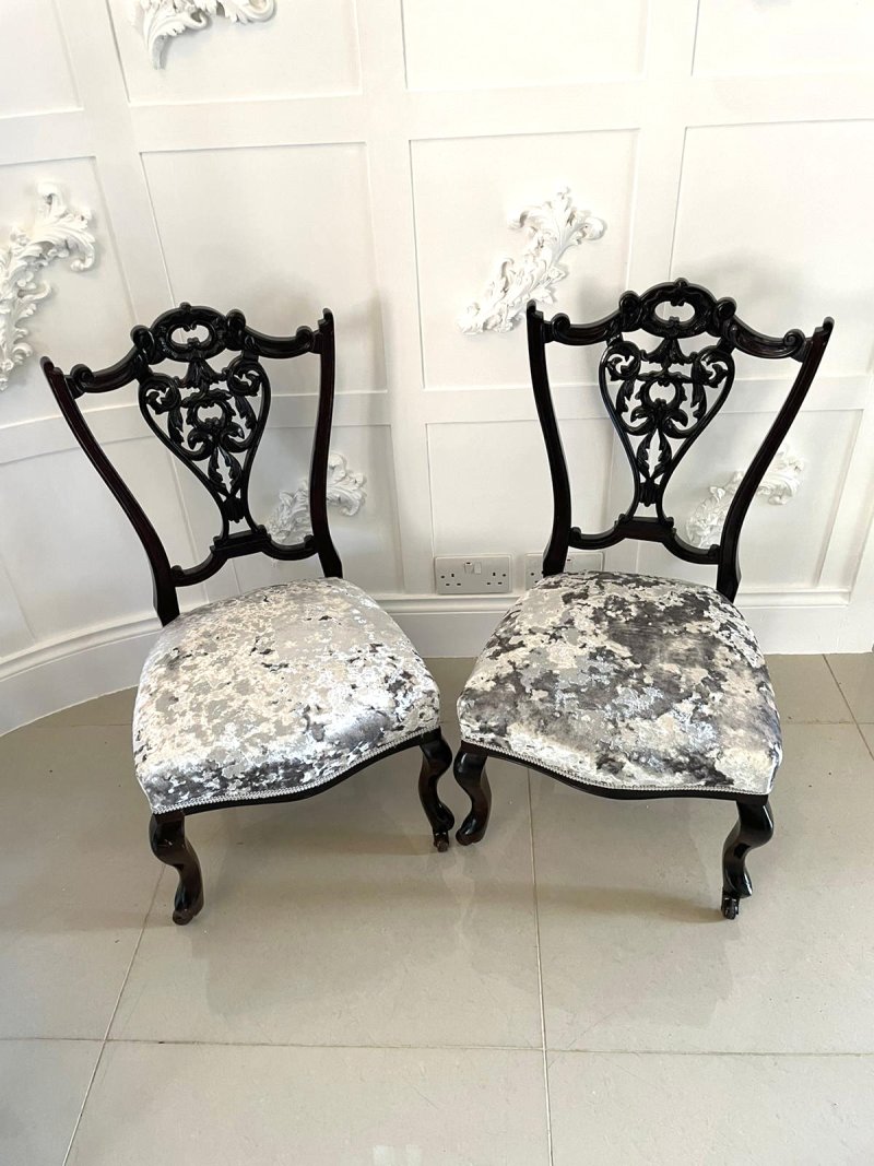 Antique Pair of Quality Victorian Ebonised Side Chairs